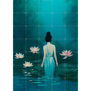 IXXI In The Pond, Treechild & Various - 100 x 140 cm - Gratis ophangtool - Grote wanddecoratie en posters - Grafisch Ontwerp, Kleurrijk, Natuur