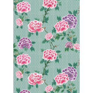 IXXI Chinoiserie Peonie Florals, Bloomery Decor - 100 x 140 cm - Gratis ophangtool - Grote wanddecoratie en posters - Aquarel, Kleurrijk, Vintage