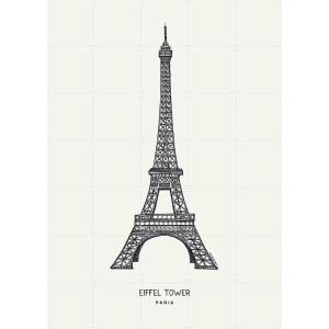 IXXI Eiffel Tower, Huisportret & Kunst in Kaart - 100 x 140 cm - Gratis ophangtool - Grote wanddecoratie en posters - Line art, Illustraties,