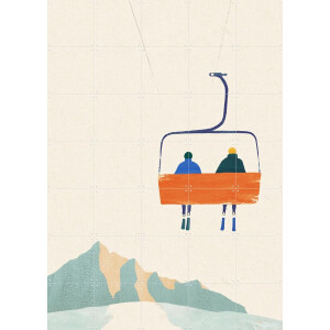 IXXI Ski Day 1 - Chairlift, Henry Rivers - 100 x 140 cm - Gratis ophangtool - Grote wanddecoratie en posters - Speels, Digitale Kunst, Minimalistisch