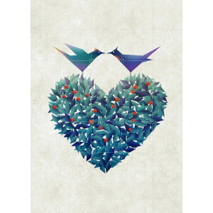 IXXI Love Birds, Angelo Cerantola - 100 x 140 cm - Gratis ophangtool - Grote wanddecoratie en posters - Illustraties, Geometrische Kunst, Grafisch