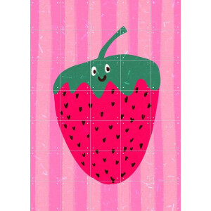 IXXI Hello Strawberry, Raissa Oltmanns - 100 x 140 cm - Gratis ophangtool - Grote wanddecoratie en posters Babykamer, Kinderkamer, Kinderen