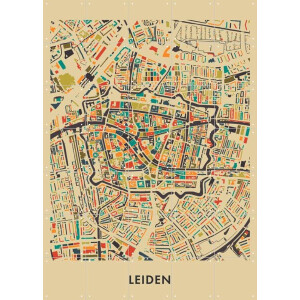 IXXI Leiden Mosaic Map, Kunst in Kaart - 100 x 140 cm - Gratis ophangtool - Grote wanddecoratie en posters - Grafisch Ontwerp, Kleurrijk, Geometrische