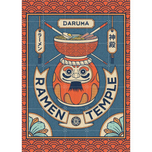 IXXI Ramen Temple Daruma, Ryan Ragnini - 100 x 140 cm - Gratis ophangtool - Grote wanddecoratie en posters - Kleurrijk, Illustraties, Grafisch