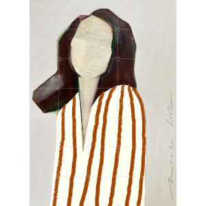 IXXI Lady in Stripes - orange, Maaike Koster & My Deer Art Shop - 100 x 140 cm - Gratis ophangtool - Grote wanddecoratie en posters - Strepen