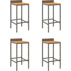 vidaXL - Barkrukken - 4 - st - poly - rattan - en - massief - acaciahout - grijs