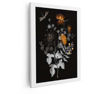 Artaza Canvas Schilderij Bloemen - 40x50 cm - Wanddecoratie Botanisch - Muurdecoratie Vintage Libel - Decoratie Woonkamer - Oranje