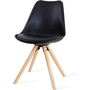 Essence Legno Eetkamerstoel Zwart - Kunststof - PU Zitting - Houten poten - Comfortabel - Kuipstoel
