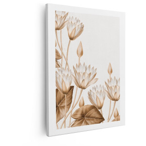 Artaza Canvas Schilderij Waterlelies - 80x100 cm - Wanddecoratie Bloemen - Muurdecoratie Vintage - Decoratie Botanisch Sepia