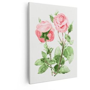 Artaza Canvas Schilderij Roze Rozen - 40x50 cm - Wanddecoratie Bloemen - Muurdecoratie Aquarel - Decoratie Roze Schilderij