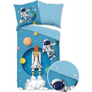 Good Morning Kinderdekbedovertrek "planeten / ruimte" - Blauw - (140x200/220 cm) - Katoen