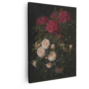 Artaza Canvas Schilderij Bloemen Stilleven - 40x50 cm - Wanddecoratie Rhododendron - Muurdecoratie Camelia - Decoratie Botanisch - Roze