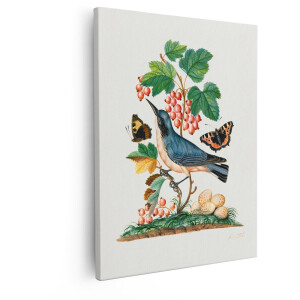 Artaza Canvas Schilderij Boomklever - 80x100 cm - Wanddecoratie Vogels - Muurdecoratie Vlinders - Decoratie Vintage Natuur