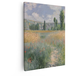Artaza Canvas Schilderij Claude Monet'S Schilderij van een Veld met Klaprozen en een Kerk in de Verte - 40x50 cm - Wanddecoratie Woonkamer - Schilderijen - Muurdecoratie