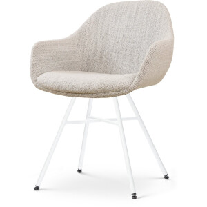 Nolon Noa-Mae Eetkamerstoel Beige Gemêleerd - met Armleuning - Stof - Wit Metalen Poten - Design - Scandinavisch - Comfortabel