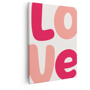 Artaza Canvas Schilderij Liefde in Zachte Roze en Fuchsia Tinten - een Moderne Typografie - 80x100 cm - Groot - Wanddecoratie Woonkamer - Schilderijen - Muurdecoratie
