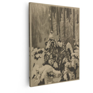 Artaza Canvas Schilderij Winterbos - 80x100 cm - Wanddecoratie Besneeuwde Bomen - Muurdecoratie Landschap - Decoratie Vintage Natuur
