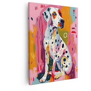 Artaza Canvas Schilderij Dalmatiër - 80x100 cm - Wanddecoratie Abstract - Muurdecoratie Hond - Decoratie Kleurrijk Modern - Roze