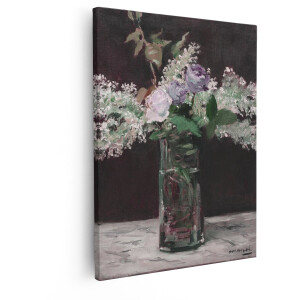 Artaza Canvas Schilderij Bloemen Boeket - 80x100 cm - Wanddecoratie Stilleven Manet - Muurdecoratie Rozen En Seringen - Decoratie Woonkamer