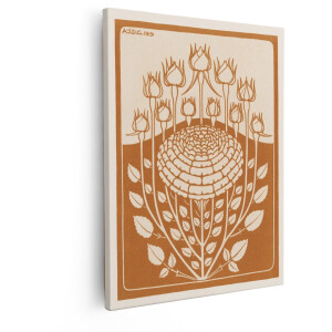 Artaza Canvas Schilderij Art Nouveau Bloemenontwerp met Rozen en Bladeren Uit 1919 - 80x100 cm - Groot - Wanddecoratie Woonkamer - Schilderijen - Muurdecoratie