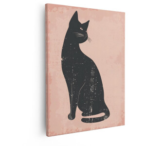 Artaza Canvas Schilderij Zwarte Kat Silhouet met Vintage Textuur op Roze Achtergrond - 40x50 cm - Wanddecoratie Woonkamer - Schilderijen - Muurdecoratie