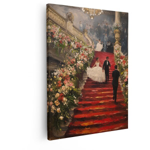 Artaza Canvas Schilderij Bruiloft - 80x100 cm - Wanddecoratie Rode Loper - Muurdecoratie Bloemen - Decoratie Vintage Romantisch