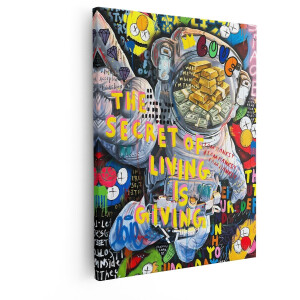 Artaza Canvas Schilderij Astronaut Banksy - 80x100 cm - Wanddecoratie Goud - Muurdecoratie Pop Art - Decoratie Dollar - Kleurrijk
