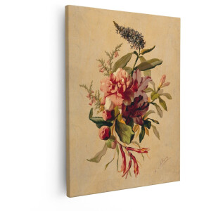 Artaza Canvas Schilderij Klassiek Bloemstilleven met Roze en Rode Bloemen en Groen Gebladerte - 40x50 cm - Wanddecoratie Woonkamer - Schilderijen - Muurdecoratie