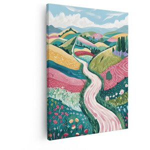 Artaza Canvas Schilderij Kleurrijk Landschap - 40x50 cm - Wanddecoratie Bloemen - Muurdecoratie Natuur - Decoratie Woonkamer - Roze