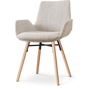Nolon Nena-Eef Eetkamerstoel Beige Gemêleerd - Armleuningen - Stof - Houten Poten - Lage Armleuning - Design - Scandinavisch - Comfortabel