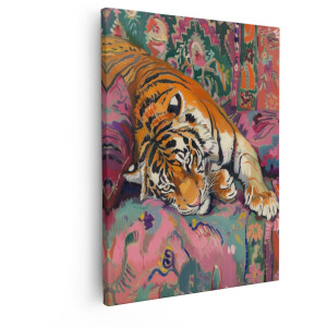 Artaza Canvas Schilderij Tijger - 80x100 cm - Wanddecoratie Dieren - Muurdecoratie Boho - Kleurrijk Schilderij - Kamer Accessoires