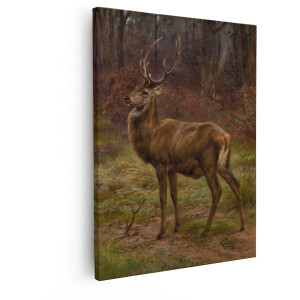 Artaza Canvas Schilderij Majestueuze Edelhert met Imposant Gewei in Herfstbos - 80x100 cm - Groot - Wanddecoratie Woonkamer - Schilderijen - Muurdecoratie