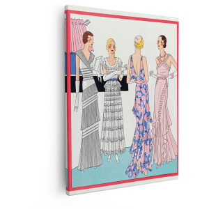 Artaza Canvas Schilderij Vrouwen in Elegante Avondjurken Uit de Jaren 1920 - Modeillustratie - 80x100 cm - Groot - Wanddecoratie Woonkamer - Schilderijen - Muurdecoratie