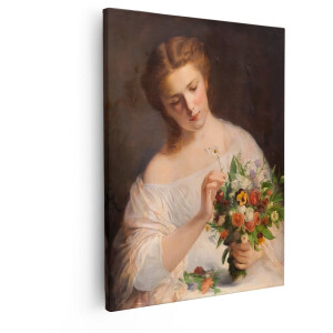 Artaza Canvas Schilderij Schilderij van een Jonge Vrouw met een Boeket Bloemen - Klassieke Kunst - 40x50 cm - Wanddecoratie Woonkamer - Schilderijen - Muurdecoratie