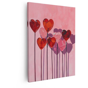 Artaza Canvas Schilderij Lekkere Hartjes Lolly'S in Rood en Roze - Kunstzinnige Weergave - 80x100 cm - Groot - Wanddecoratie Woonkamer - Schilderijen - Muurdecoratie