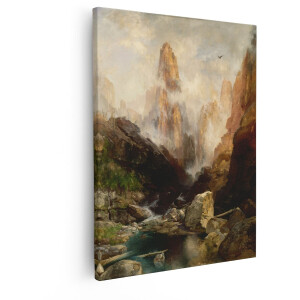 Artaza Canvas Schilderij Majestueuze Berglandschap met Waterval en Adelaar in de Lucht - 80x100 cm - Groot - Wanddecoratie Woonkamer - Schilderijen - Muurdecoratie