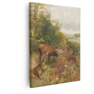 Artaza Canvas Schilderij Hert - 80x100 cm - Wanddecoratie Bos - Muurdecoratie Dieren - Decoratie Natuur Landschap - Schilderijen Op Canvas