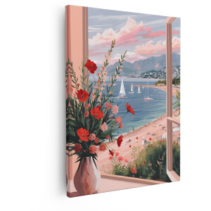 Artaza Canvas Schilderij Uitzicht Op Zee - 40x50 cm - Wanddecoratie Bloemen - Muurdecoratie Zeilboten - Decoratie Strand Woonkamer