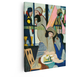 Artaza Canvas Schilderij Vrolijke Mensen in een Café - Schilderij in Fauvistische Stijl - 40x50 cm - Wanddecoratie Woonkamer - Schilderijen - Muurdecoratie