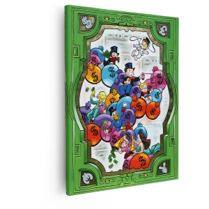 Artaza Canvas Schilderij Rijke Stripfiguren Genieten van Geldzakken in een Kunstwerk met Geldbiljetten - 80x100 cm - Groot - Wanddecoratie Woonkamer - Schilderijen - Muurdecoratie