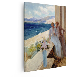 Artaza Canvas Schilderij Vrouw - 40x50 cm - Wanddecoratie Zeezicht - Muurdecoratie Bloemen - Decoratie Woonkamer - Impressionisme
