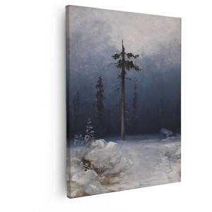 Artaza Canvas Schilderij Winterlandschap - 40x50 cm - Wanddecoratie Boom - Muurdecoratie Bos - Decoratie Natuur Schemering