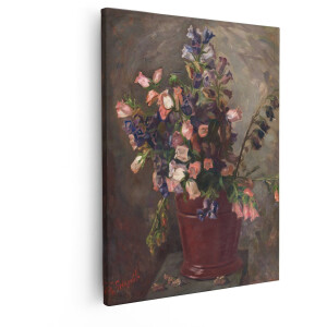 Artaza Canvas Schilderij Schilderij van een Boeket Bloemen in een Rode Vaas - Impressionistische Stijl - 80x100 cm - Groot - Wanddecoratie Woonkamer - Schilderijen - Muurdecoratie