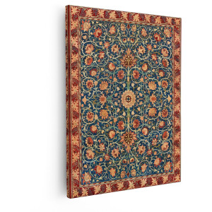 Artaza Canvas Schilderij Bloemen Tapijt William Morris - 80x100 cm - Wanddecoratie Vintage - Muurdecoratie Bloemen - Decoratie Woonkamer - Blauw