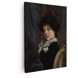 Artaza Canvas Schilderij Portret van een Jonge Vrouw in Victoriaanse Kledij met Hoed en Ruche Kraag - 40x50 cm - Wanddecoratie Woonkamer - Schilderijen - Muurdecoratie