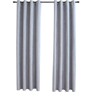 vidaXL - Gordijn - verduisterend - met - metalen - ringen - 2 - st - 140x225 - cm - grijs