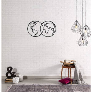 Homemania Wanddecoratie World Map 9 60x34 cm metaal zwart