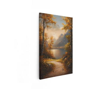 Artaza Canvas Schilderij Herfstlandschap - 80x120 cm - Wanddecoratie Natuur - Muurdecoratie Bergen En Meer - Decoratie Bos