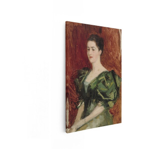 Artaza Canvas Schilderij Portret Vrouw - 20x30 cm - Wanddecoratie Vintage - Muurdecoratie Groene Jurk - Kamer Accessoires - Groen