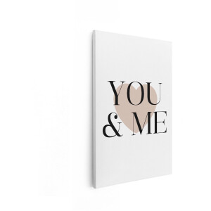 Artaza Canvas Schilderij You & Me - 60x90 cm - Wanddecoratie Liefde - Muurdecoratie Hart - Decoratie Tekst - Schilderijen Op Canvas Beige
